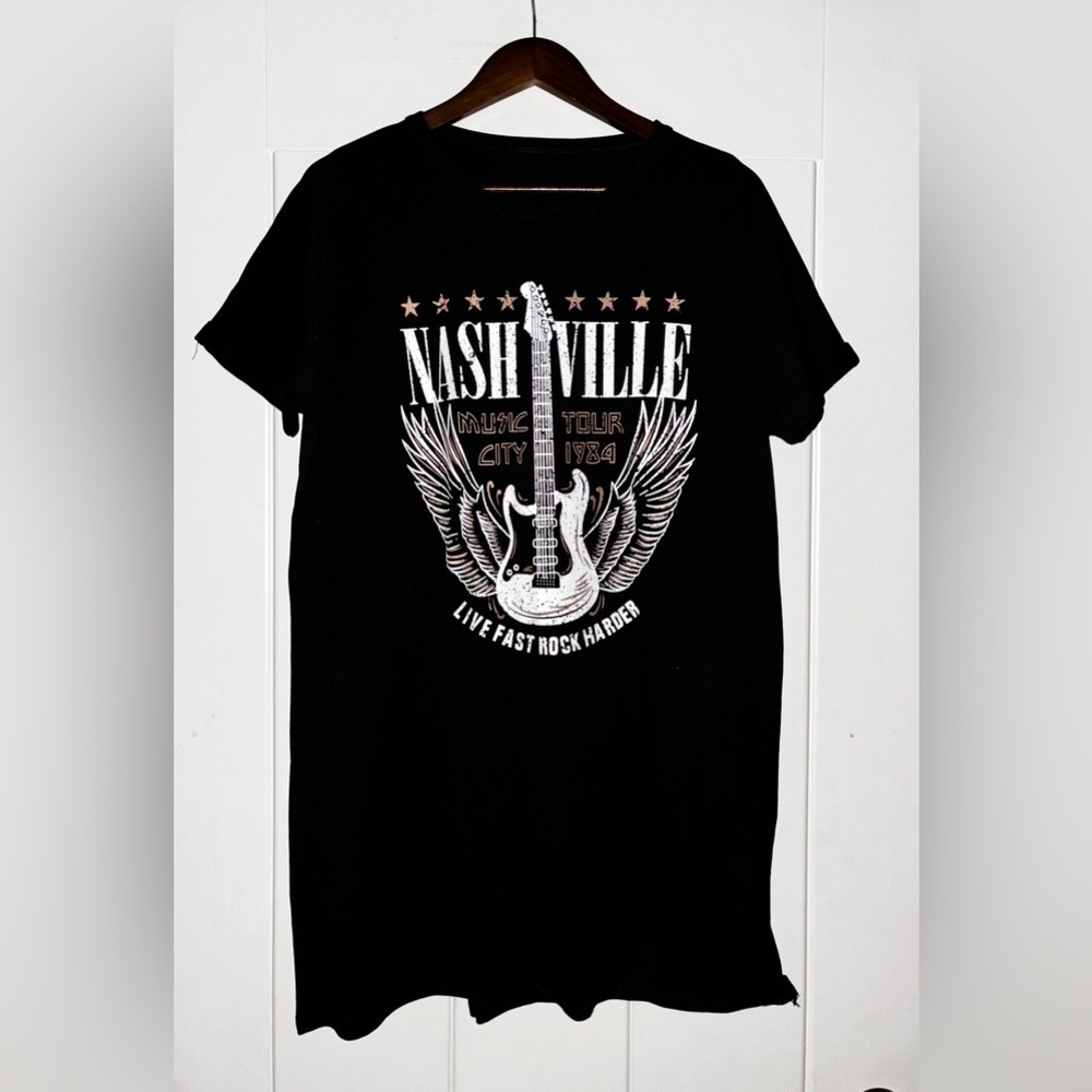 Nashville Tour 1984 Music City Live Fast Rock Harder Tee Shirt Dress Women‎ L